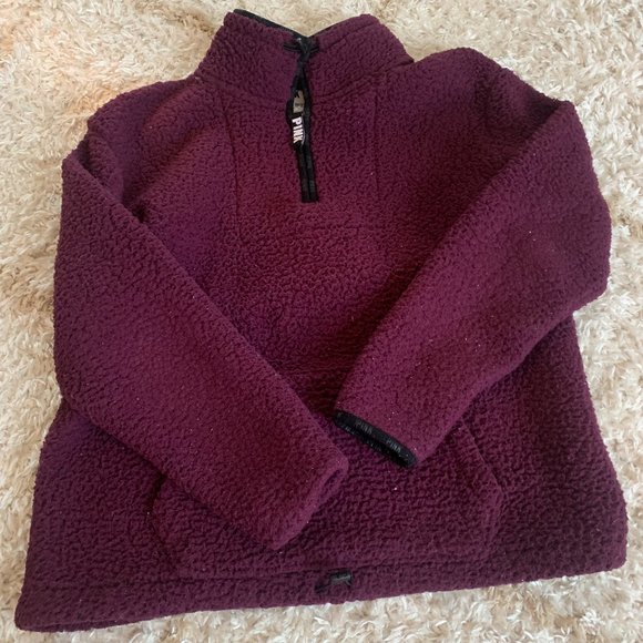 Victoria's Secret PINK Sherpa Quarter Zip Sweatshirt - Picture 1 of 4